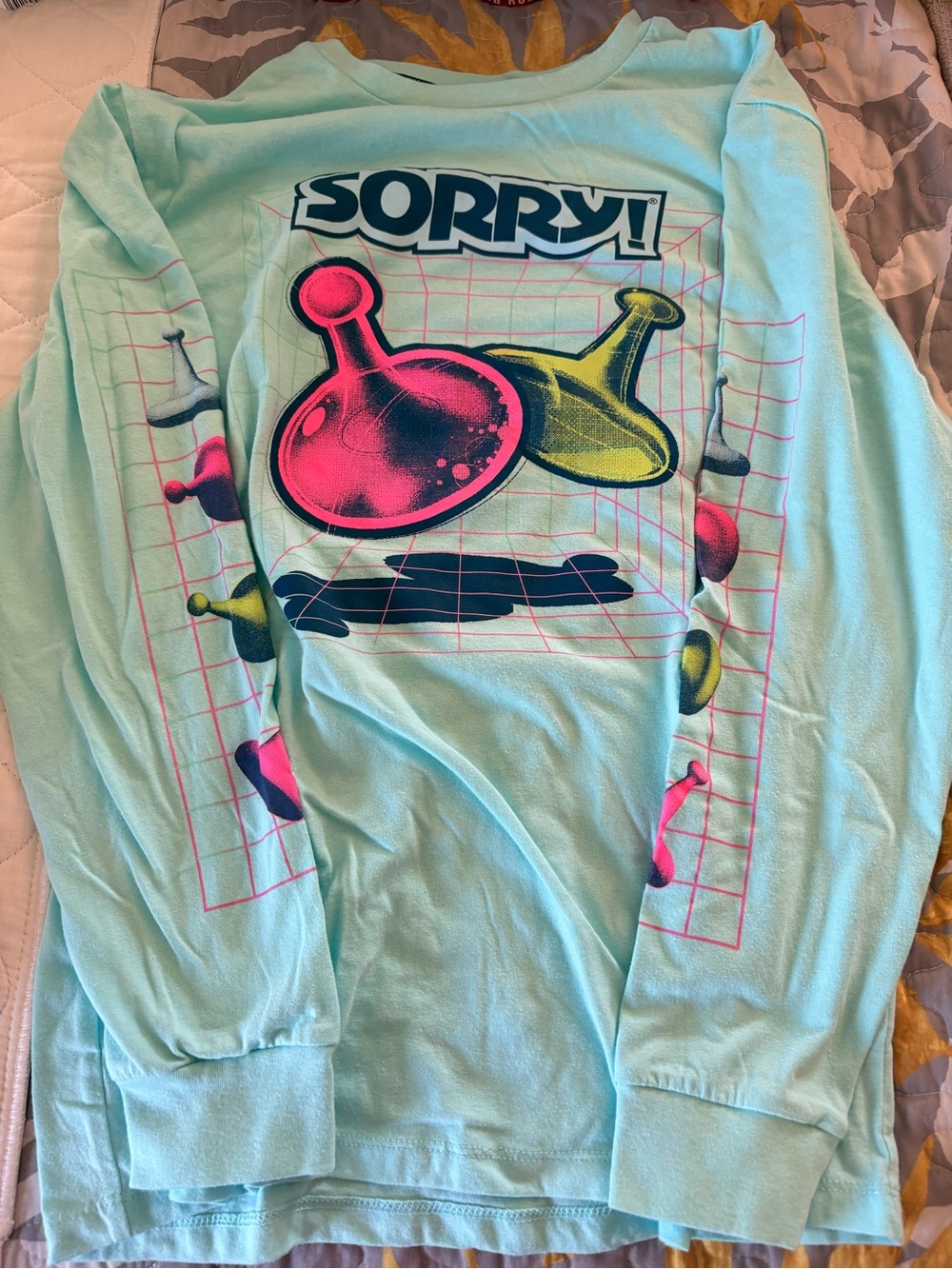 Hasbro Aqua Long-Sleeve Tee with Neon Game Piece Graphic